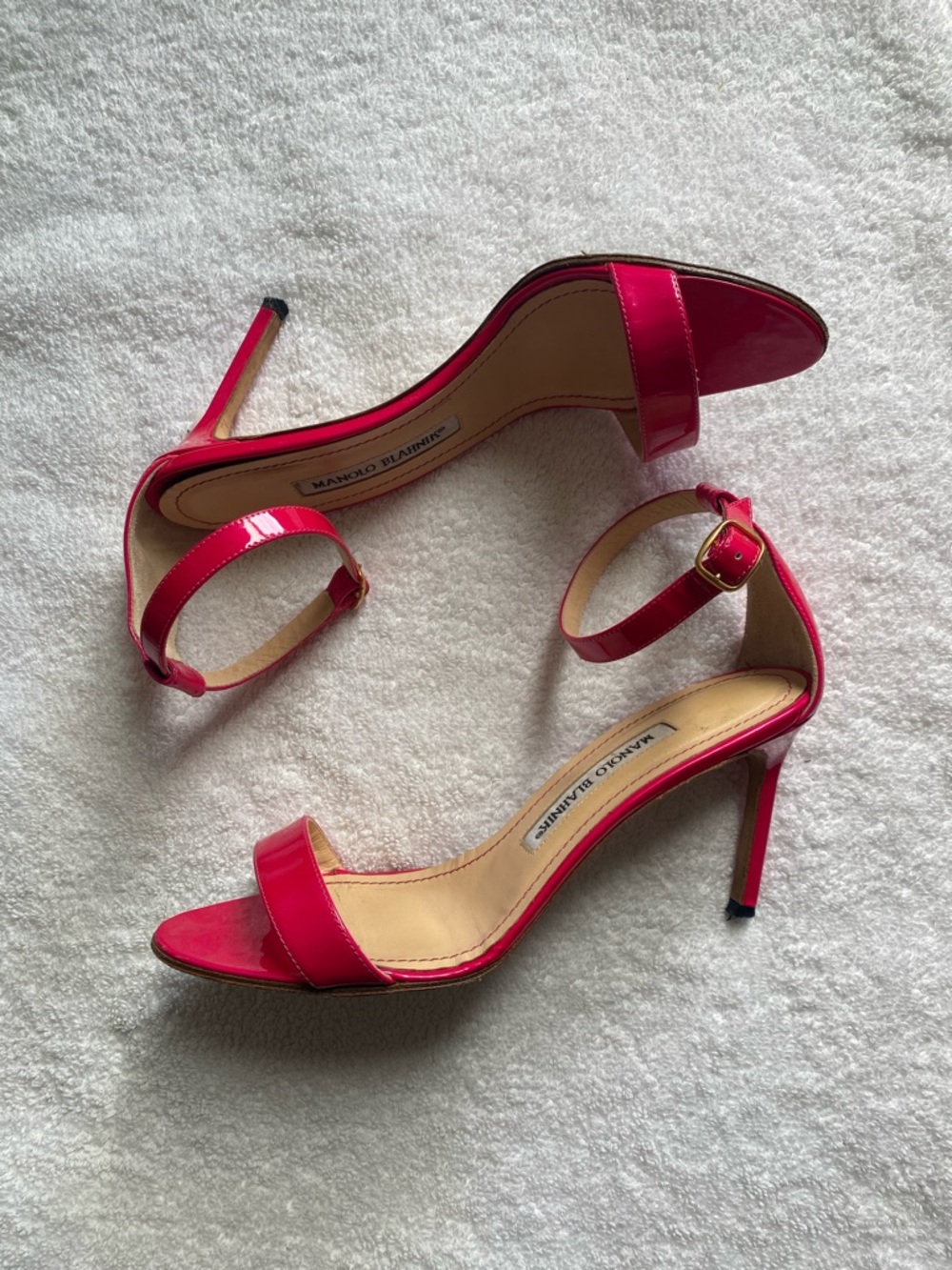 Manolo Blahnik Hot Pink Patent Ankle-Strap Stilettos